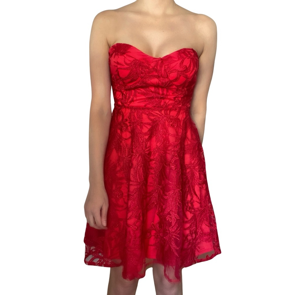 House of Chic Red Lace Tube Top Dress